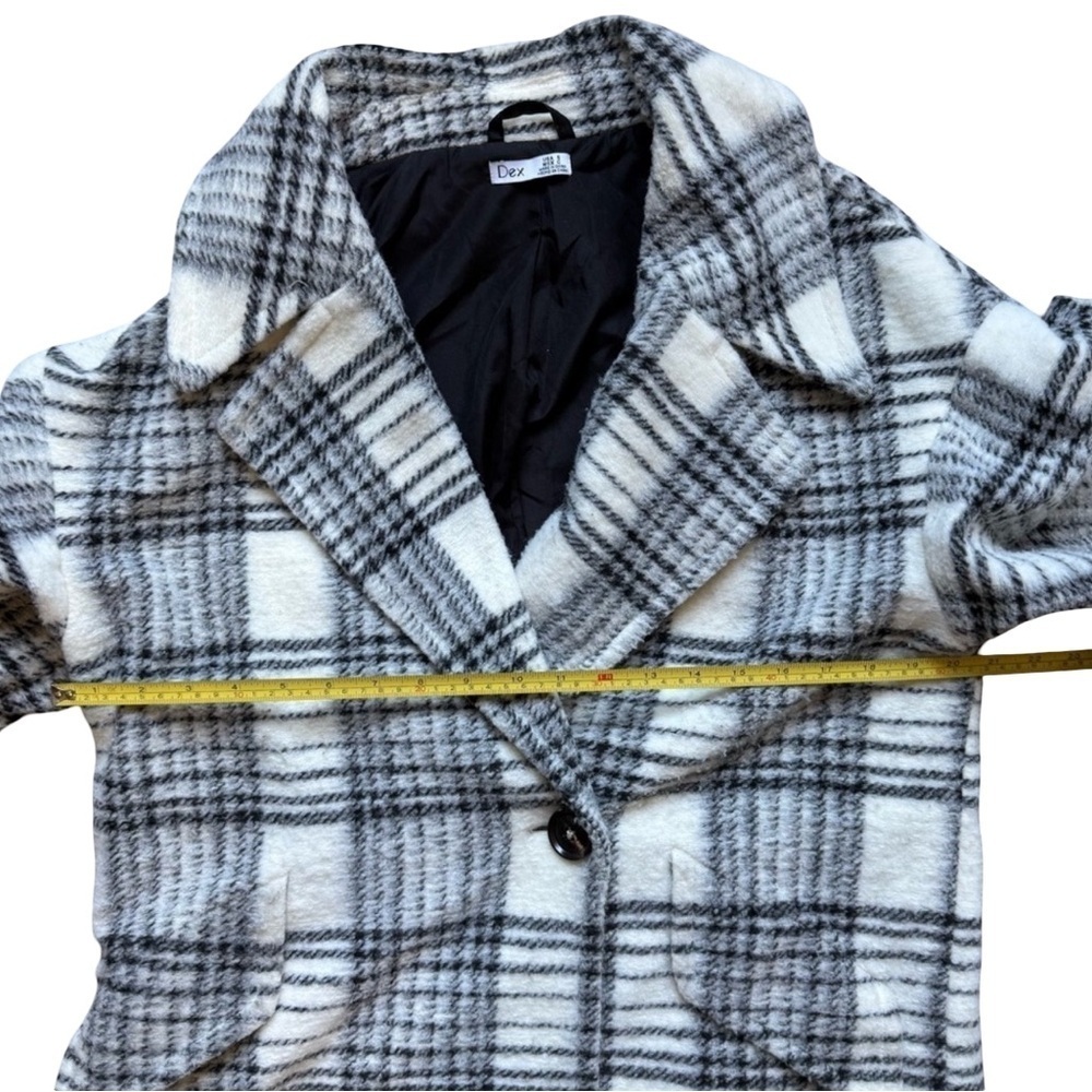 Dex Black and Cream White Plaid Trench Pea Coat Size S Cozy Winter - Picture 7 of 15